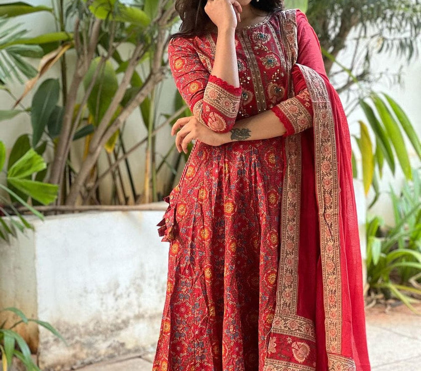 RED MAROON VOLUMINOUS ANARKALI SUIT SET