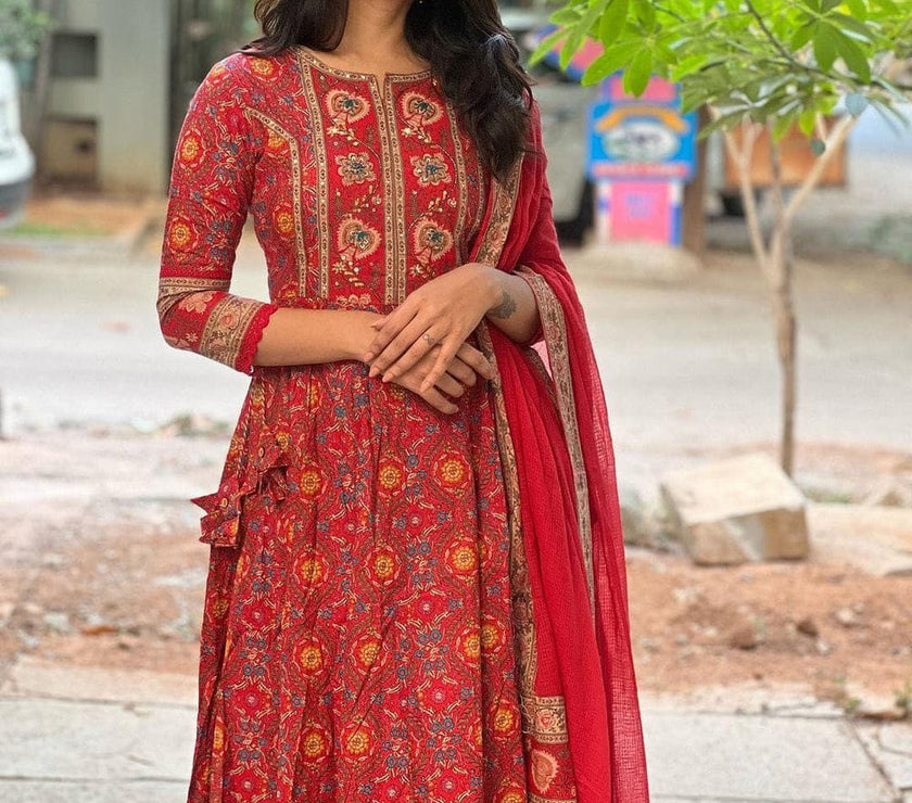 RED MAROON VOLUMINOUS ANARKALI SUIT SET