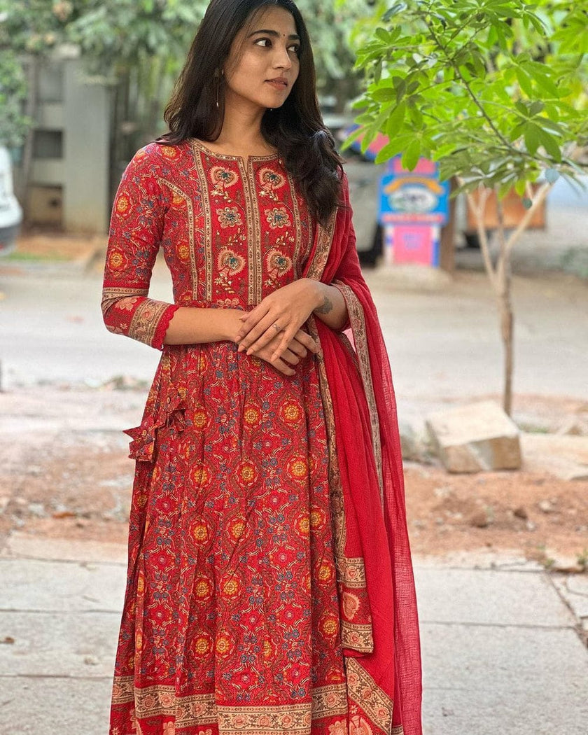 RED MAROON VOLUMINOUS ANARKALI SUIT SET