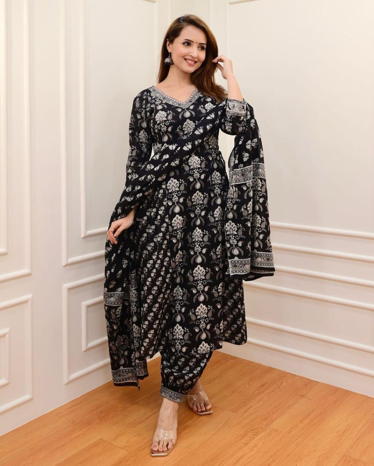 BLACK  MADHURI AFGANI 3 PIECE SET