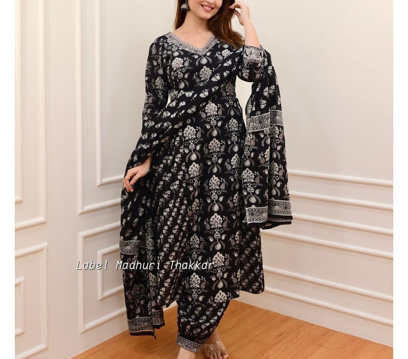 BLACK  MADHURI AFGANI 3 PIECE SET