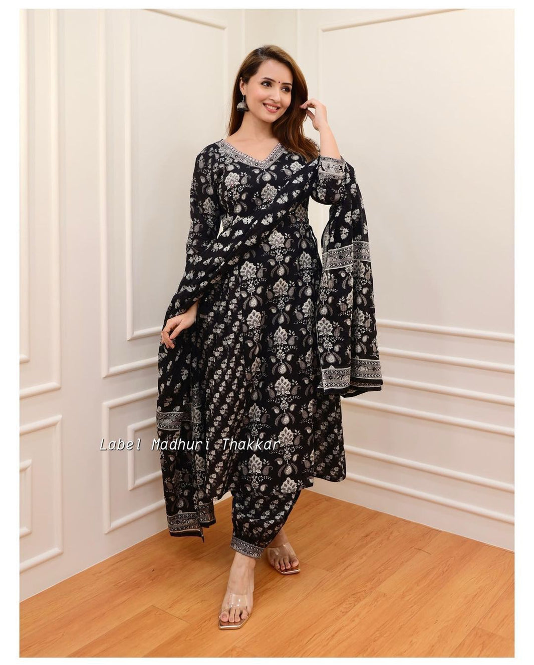 BLACK  MADHURI AFGANI 3 PIECE SET