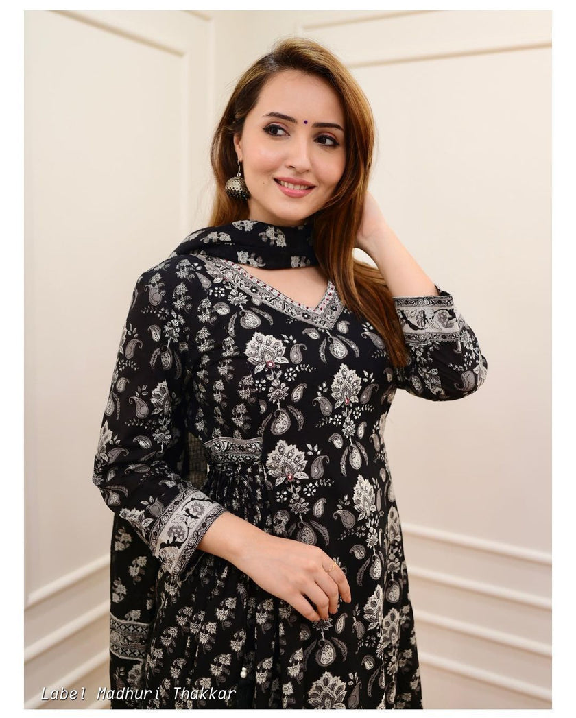 BLACK  MADHURI AFGANI 3 PIECE SET