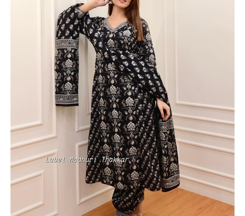 BLACK  MADHURI AFGANI 3 PIECE SET