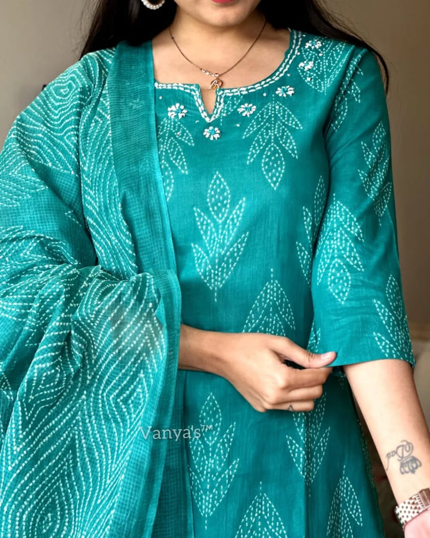 Teal Blue Bandhni Dupatta Set