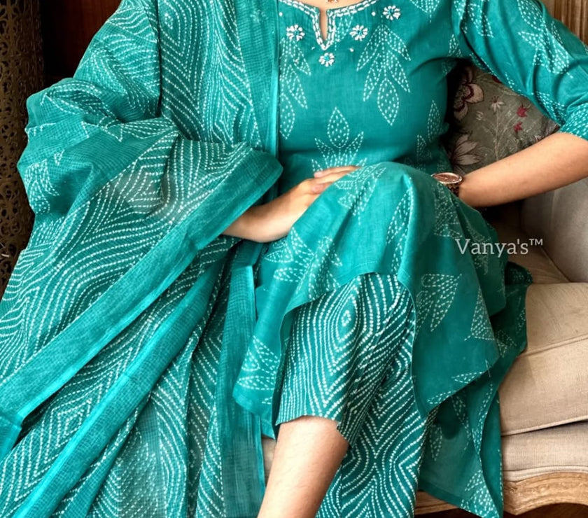 Teal Blue Bandhni Dupatta Set