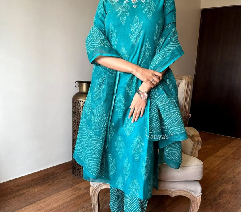 Teal Blue Bandhni Dupatta Set