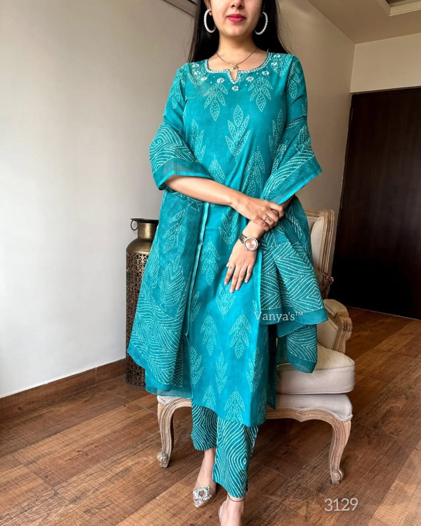 Teal Blue Bandhni Dupatta Set