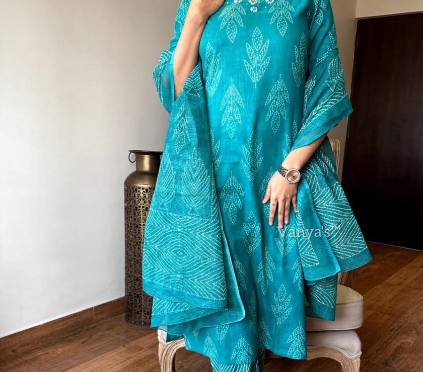 Teal Blue Bandhni Dupatta Set