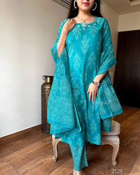 Teal Blue Bandhni Dupatta Set