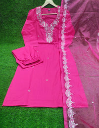 Pink Beautiful Heavy sequence embroidery on kurti and dupatta.