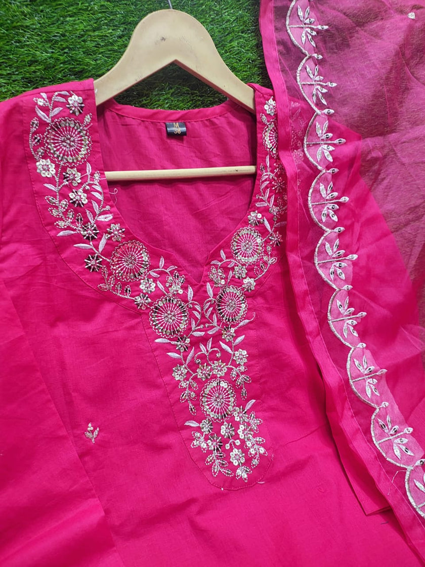 Pink Beautiful Heavy sequence embroidery on kurti and dupatta.