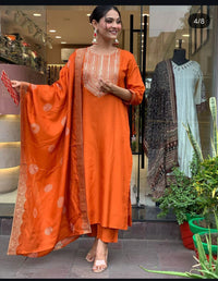 Orange Beautiful Heavy sequence embroidery on kurti and dupatta