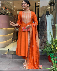 Orange Beautiful Heavy sequence embroidery on kurti and dupatta